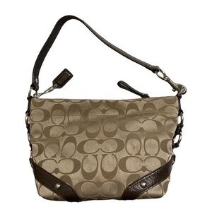 Coach mini signature sateen brown leather hobo bag f44143
